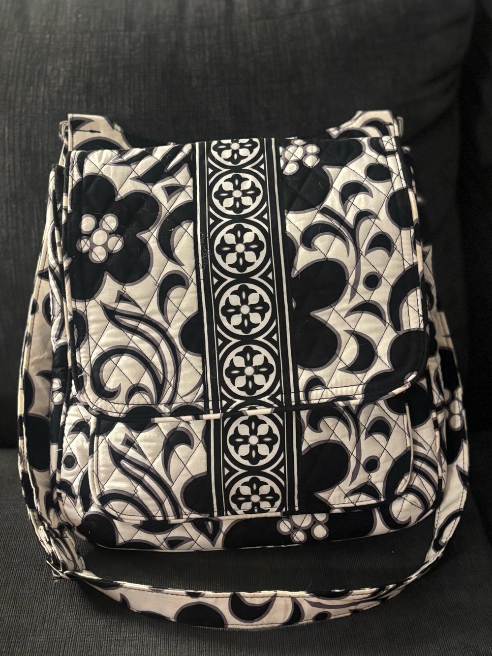 Vera Bradley Quilted Black & White Floral Crossbody Bag